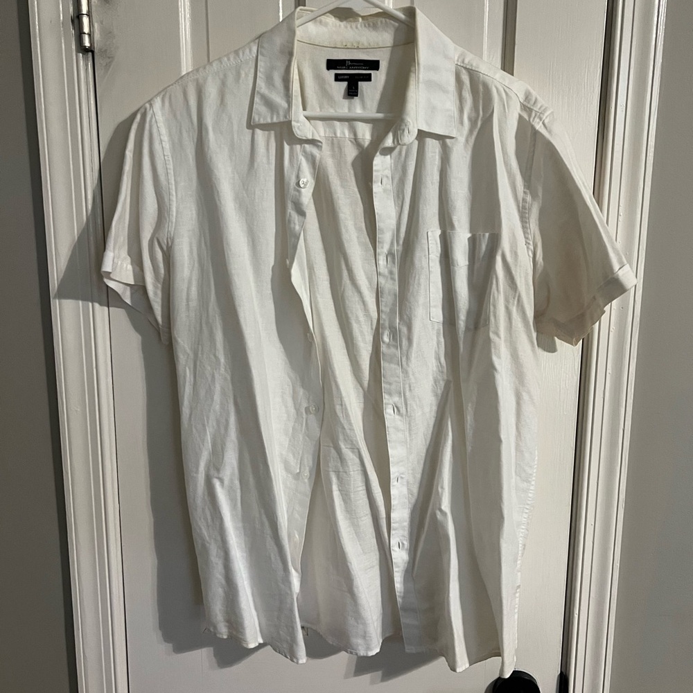 Marc Anthony White Linen Casual Button Down Shirt